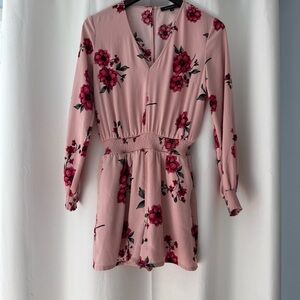 Dynamite Floral Pink Long Sleeve romper with slight open back women’s size Small
